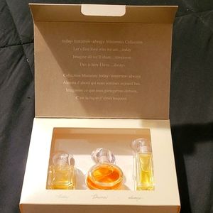 BNIB TODAY , TOMORROW, ALWAYS THREE SMALL BOTTLES OF PERFUME BOTTLES IN A BOX ,